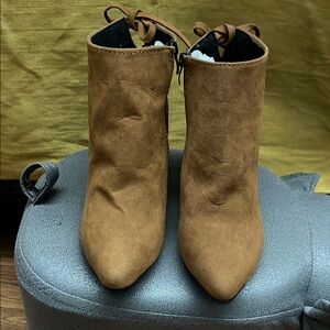 Tan Suede Ankle Booties with Pointed Toe. NWOT